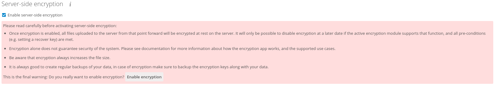 enable encryption confirmation